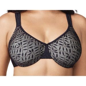 Olga 35519 Lace Sheer Leaves Underwire Minimizer Bra black 42d lace detail